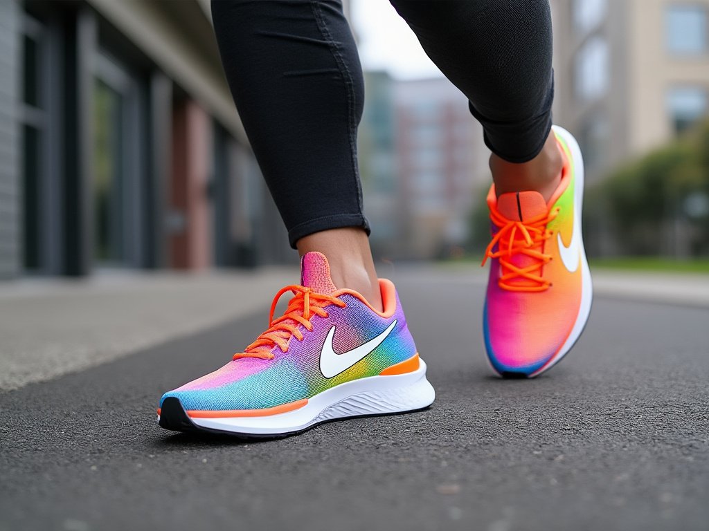 Brightly colored running shoes