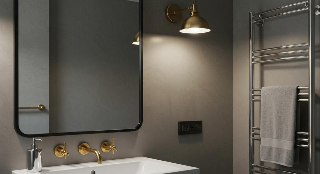 Bathroom Color Trends Metallic Touches with Fixtures and Decor