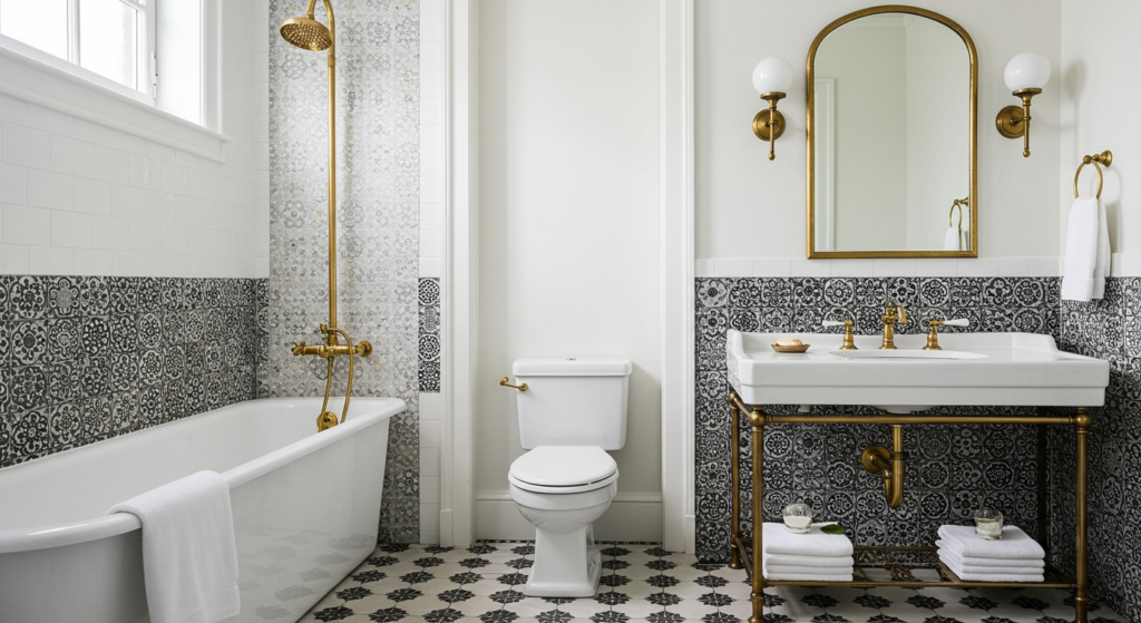 Bathroom Color Trends Patterned Tiles and Graphic Floors