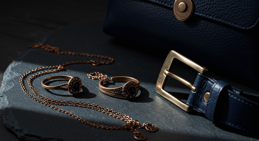 Bronze and Blue Accessorizing to Pull the Palette Together