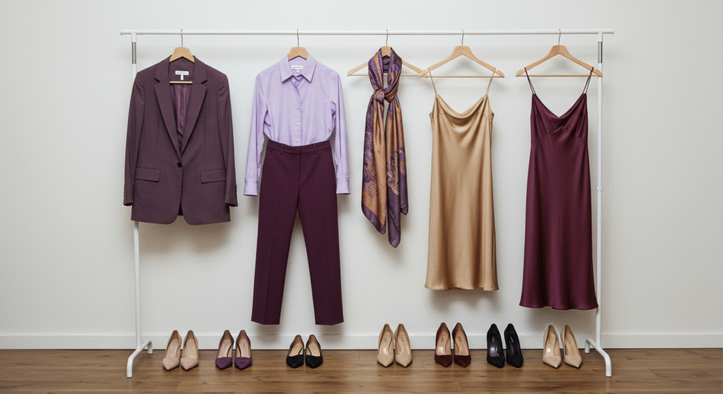 Regal Radiance How to Wear Purple and Gold Building a Tiny Wardrobe