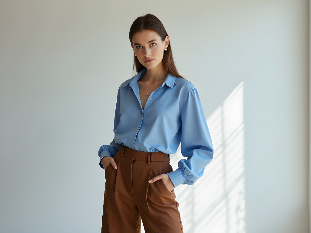 Periwinkle and espresso color combination fashion outfit