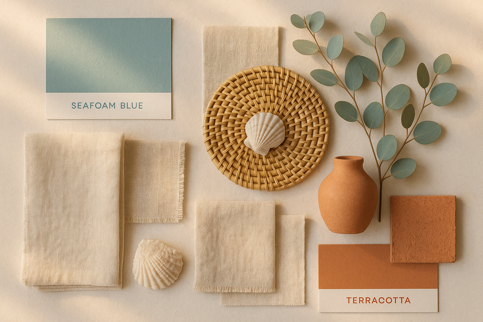 Seafoam and terracotta fabric textures