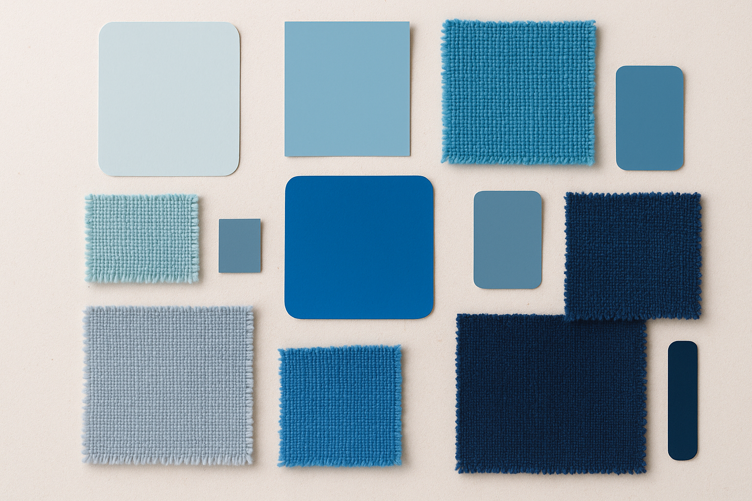 Color palette inspiration board with Mediterranean blue swatches from light aqua to deep navy