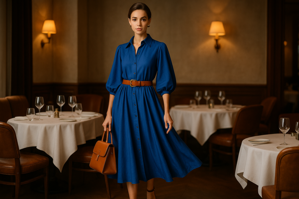 cobalt cognac elegant dress