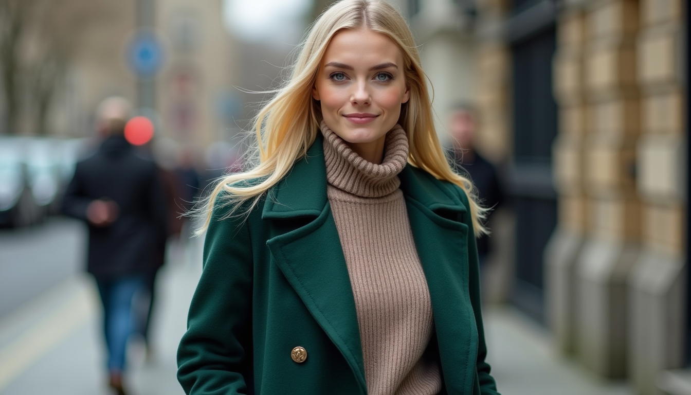 Forest pine coat with putty knit minimalist outfit