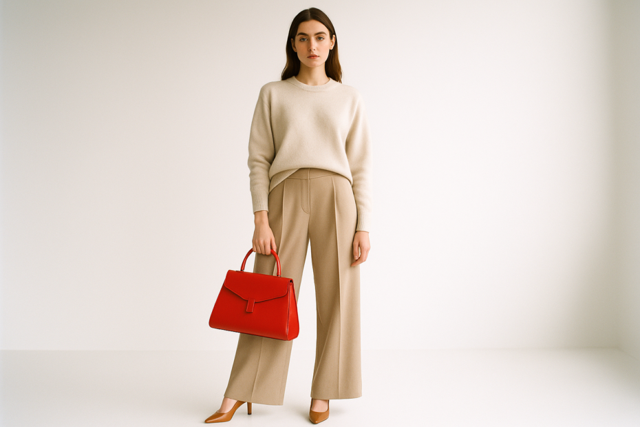 one accessory beige red bag