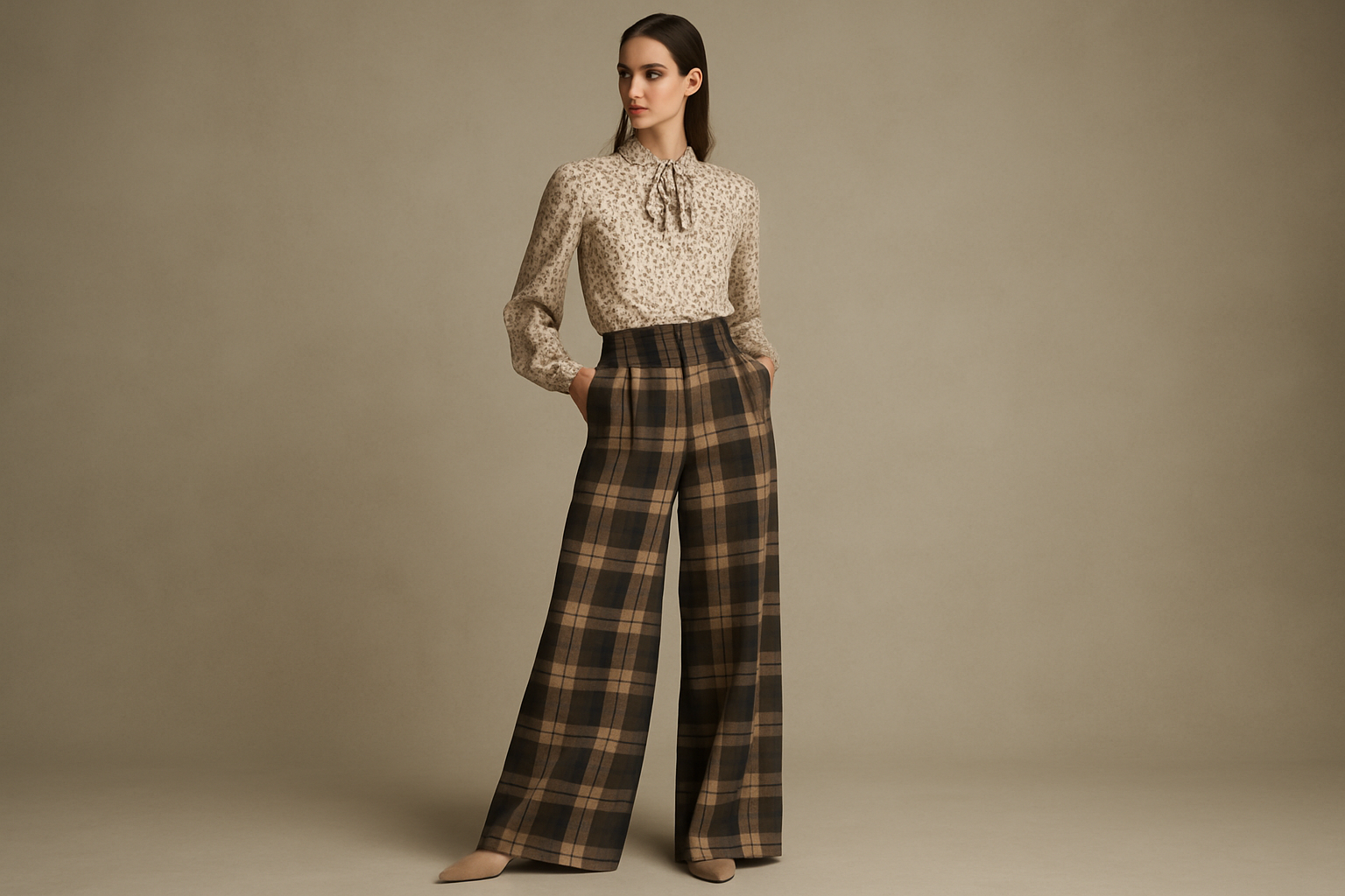 Fashion editorial showing pattern mixing with the scale rule