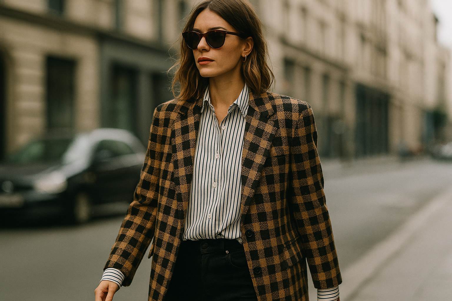 Street style fashion with successful pattern mixing outfit