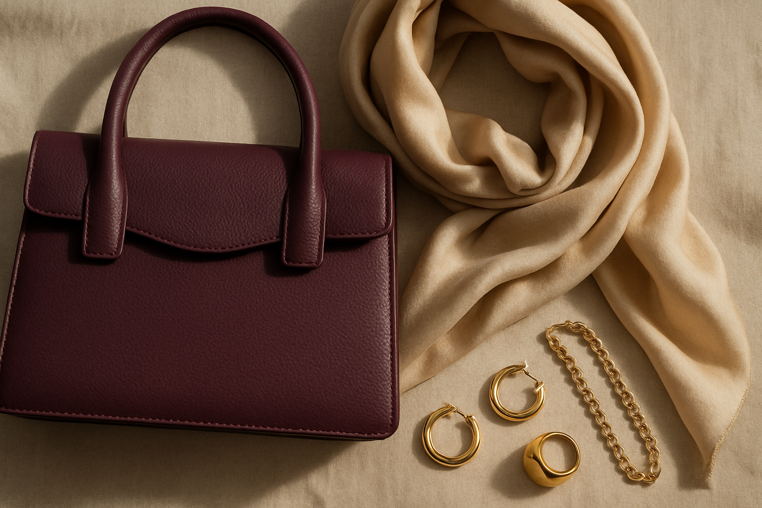 Plum and sandstone accessories